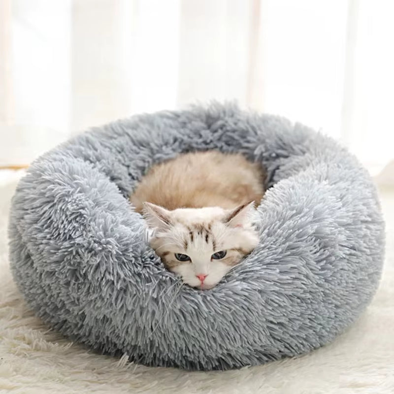 Plush Pet Nest Winter Cat Nest Dog Nest Warm Detachable and Washable round Cat Nest Pet Bed Seasonal Universal Decoration Home