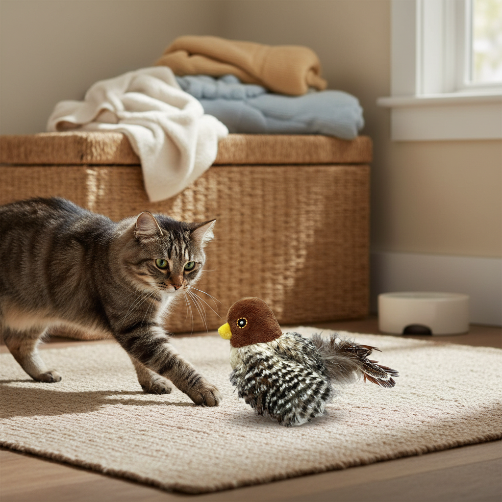 Oiseau Sonore Interactif pour Chat – Jouet en Peluche qui Chante et Bouge