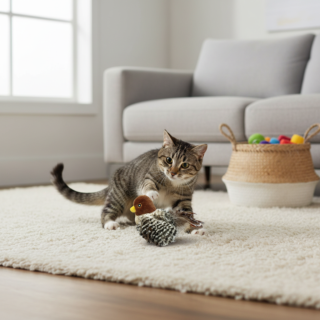 Oiseau Sonore Interactif pour Chat – Jouet en Peluche qui Chante et Bouge